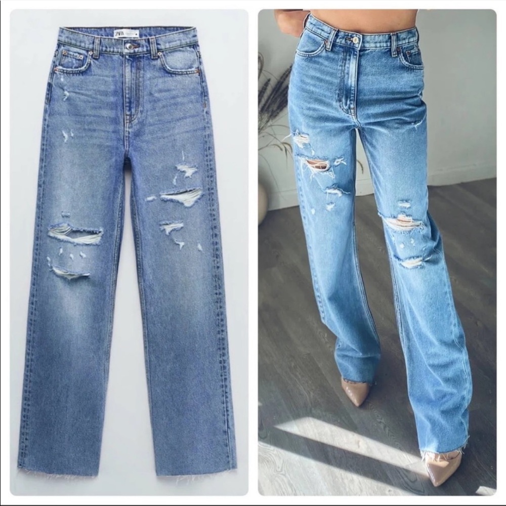 Zara 90’s full length distressed jeans